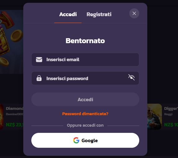 Accedi al tuo account con email o Google